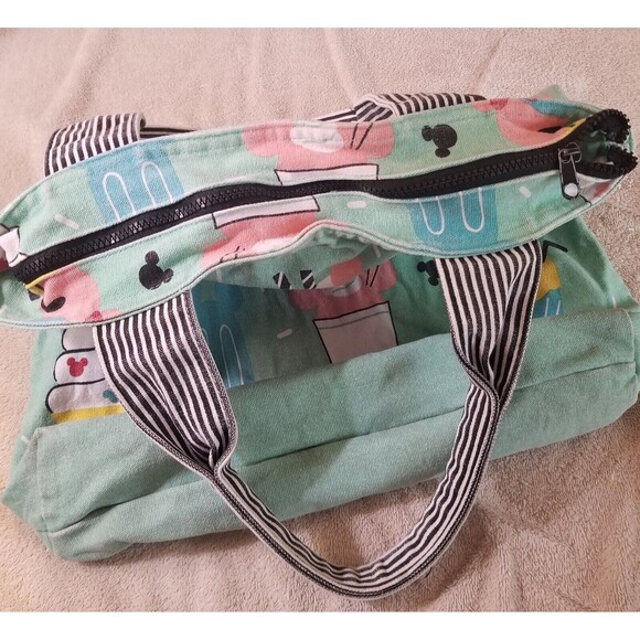 Disney Store Ice Cream Treats Sundae Canvas Tote Bag Green Zips 16" - Picture 5 of 16